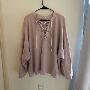 Aerie Light Pink loose tie up crew neck